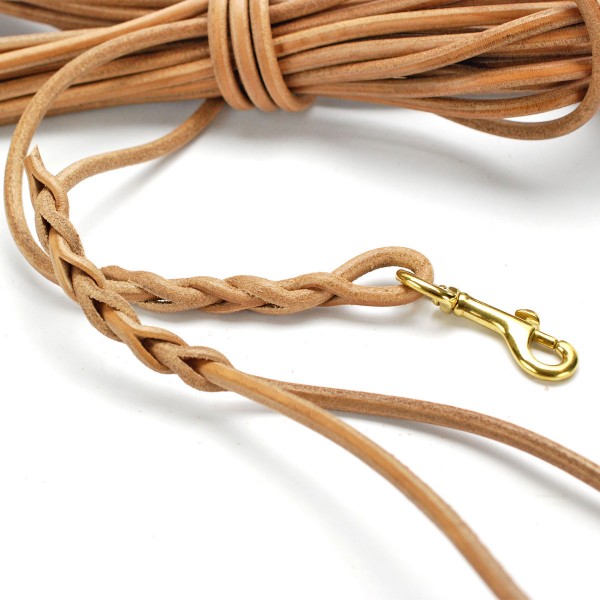Handgefertigte Rundleder Schleppleine für Hundetraining und Jagd - Detail