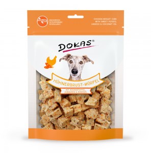 Dokas Hühnerbrust-Würfel m. Süßkartoffel, Leinsamen & Kokosöl