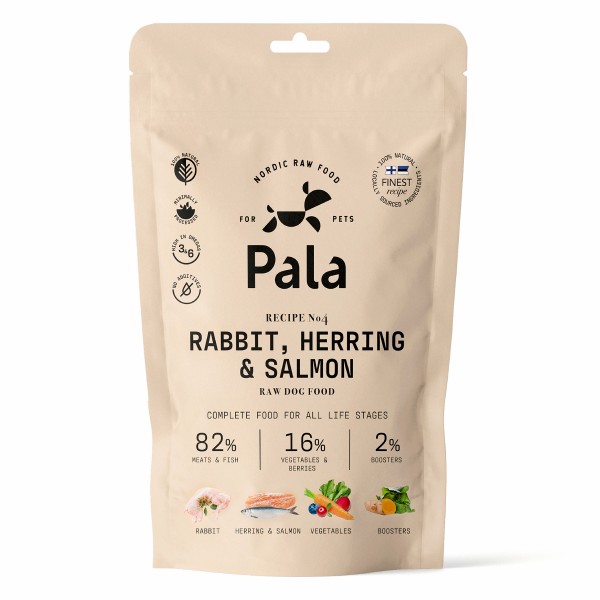 Pala No.4 Hase, Hering & Lachs Trockenbarf Hundefutter 100g Packung