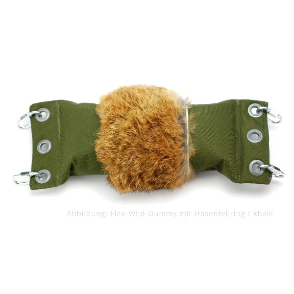 Flexibler Wild-Dummy für Hunde mit Hasenfellring - khaki