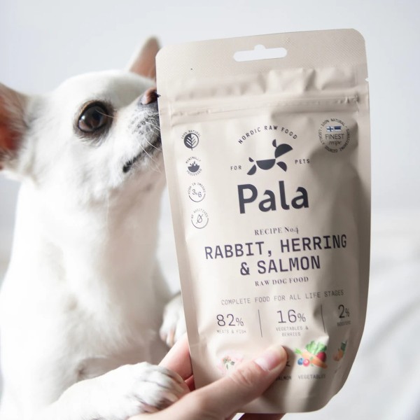 Pala No.4 Hase, Hering & Lachs Trockenbarf Hundefutter für allergische Hunde 100g Packung