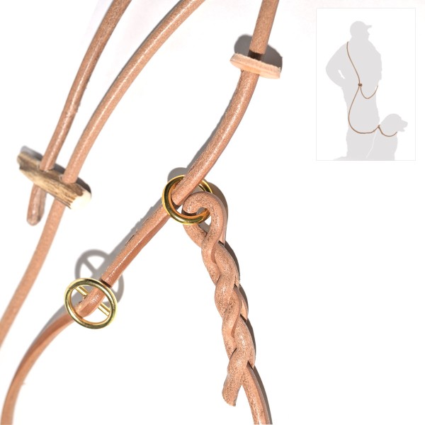 Handgefertigte Umhängeleine - Moxonleine aus Leder - Detail Anwendung