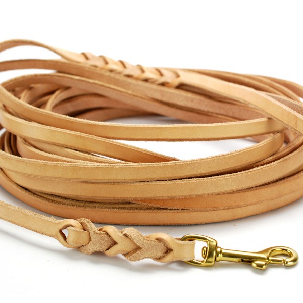 Handgefertigte Flachleder Schleppleine für Hundetraining und Jagd - Detail